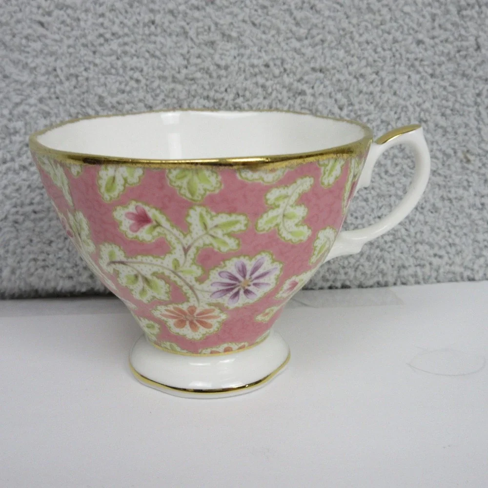 Royal Albert Vintage Florals Peach Teacup and Saucer Set Gold Trim Bone China